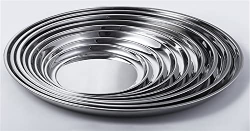 MMLFX Plaque en Acier Inoxydable de 1 pc épaisse Rond Grand Disque Fond Plat Plateau Peu Profond Extra Grande Grosse tête de Poisson fruite Plaque de Viande Restauration hôtel (Size : 40cm)