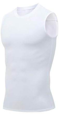 Smatstyle Compression Shirt Men's Sleeveless Running T-Shirt, Tank Top Breathable Elastic Quick Dry Functional Shirts Baselayer Sports Fitness, White, S