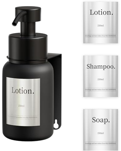RDJ-DISPENSER Seifenspender,Soap Dispenser Glas,Seifenspender Wandbefestigung, Kein Bohren Erforderlich, Geeignet Für Bäder, Waschbecken, Küchen Usw,Frosted Black,250ML
