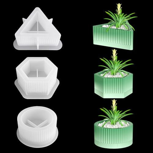 3 Stück Blumentopf Silikonform, DIY Blumentopf Resin Formen Blumentopf Gießformen Beton Silikonformen Handgefertigte Silikonform Epoxidharz Formen Moulds Zur Herstellung von Stifthaltern Vasen