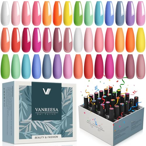 VANREESA U V Nagellack Set, 21 Farben Gel Nagellack Set Rosa Rot Orange Gelnägel Starterset mit Überlack und Unterlack Geschenk Für Frauen