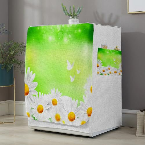 Highdi Housse de Protection pour Machine à Laver, Chargement Frontal Housse La Poussière avec Ouverture Frontale pour Linge Domestique (Capacité S 6~7.5KG,Impression Marguerite 2)