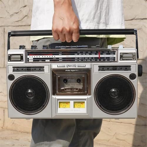 Bluetooth Boombox kassettspelare med AM/FM-radio och basboost – 80-tals retro gatustil, inbyggd högtalare, 3,5 mm hörlursuttag, stöder SD/USB-ingång