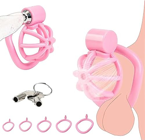 Qhysin Peniskäfig mit 5 Verschiedene Größen Cockring Chastity Cage Klein Male Keuschheitskäfig SM Extrem Sexspielzeug für Männer Penis Bondage Sklave Keuschheitsgürtel für Herren Cock Cage（Pink）