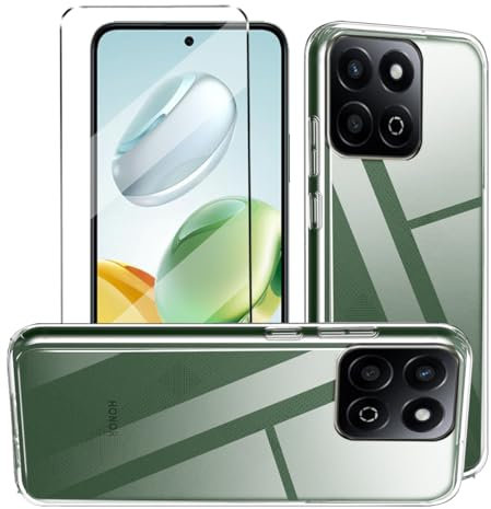 HuiYouMY 2-in-1 Case Compatible with Honor 200 Smart Cover with 1 Pack Tempered Glass Screen Protector for Honor 200 Smart, Slim Fit Soft TPU Shockproof Anti-Scratch Phone Case - Clear