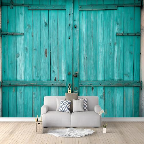 Fotomurales Retro Cian Puerta De Madera 200x140 cm Papel Tapiz Fotográfico no tejido 3D Moderna Fondo De Pantalla Mural Decoración De Pared Sala Cuarto Oficina Salón