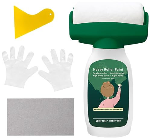 Chingcoo Pintura para retoques de pared, color blanco, 500 g, 2 en 1, color blanco, rodillo de reparación de pared, para graffiti, arañazos, manchas, paredes (con papel de arena, raspador, guantes)