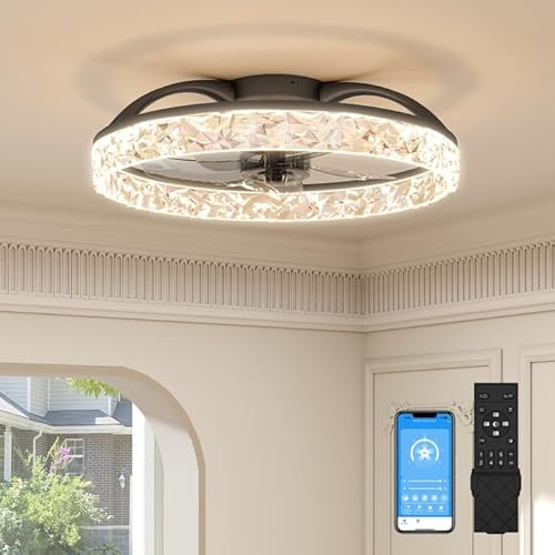 VOLISUN Takfläkt med lampor och fjärrkontroll, 50 cm, smart LED-takfläkt, modern 6-växlad och 3 000 K–6 500 K, dimbar, tyst för sovrum