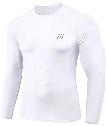 MEETWEE Compression Shirt Men, Long/Short Sleeve FunctionalShirt Men SportsShirt Training FitnessShirt Breathable RunningShirt Undershirt for Running Jogging Sports Gym White