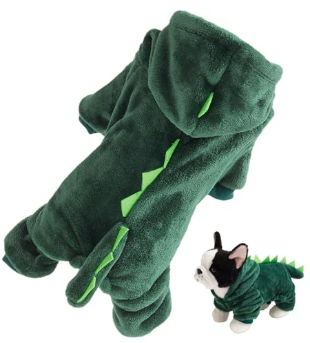 Chat de Dinosaure et Cours pour Chiens - Costume pour Animal de Compagnie - Veste d'hiver Douce - Tenue avec Capuche et Pointes de Queue pour Petits Chiens ou Chats - Vêtements