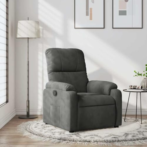 Yunovire Relaxfåtölj mörkgrå mikrofibertyg, manuell liggfunktion, bekväm TV-fåtölj för vuxna, sovrum, vardagsrum, modern soffa med sidoficka, max. 110 kg lastkapacitet