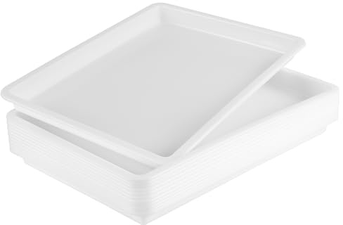 SINJEUN 12 stycken konstgjorda brickor, vita av plast, 41,5 x 29,5 x 3,5 cm, materialskålar, stapelbara aktivitetsbrickor, plastbrickor, rektangulär serveringsbricka för organisering