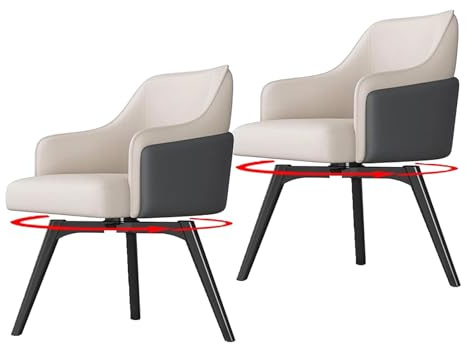 360° drehbarer Esszimmerstuhl aus PU-Leder, gepolsterter Lederstuhl mit Armlehnen, stabilem Metallgestell, mittelhoher Rückenlehne und gepolstertem Sitz, for Küche, Büro und Wohnzimmer(Gray,2PCS)