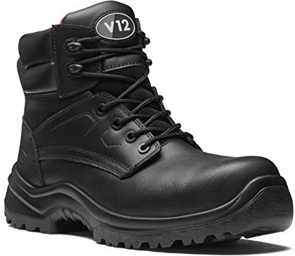 V12 Otter Derby Safety Boots - Lightweight Work Boot with Metal Free Toe Cap - Thermal Insulated Wide Fit Safety Shoe & Pierce-Resistant Midsole, Men's Work & Utility Footwear - Black, Size UK 8
