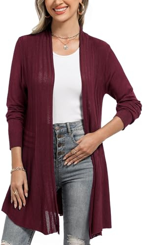 iClosam Strickjacke Damen Lang Cardigan Strickmantel Einfarbige Dünne Jacke Gestrickt Langarm Leicht Elegant Vorne Offen Sommer Strick Jacken