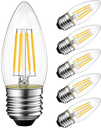 LVWIT Dimmable LED Candelabra Bulbs B11 Filament Bulb E26 Base 5.5W(75W Equivalent) 2700K Warm White Chandelier Decorative Candle Light Bulb 6 Pack