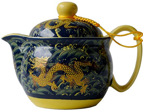 Yxhupot Théière en porcelaine de Chine 355 ml avec infuseur de filtration en acier inoxydable bleu marine pour thé en vrac (bleu marine)