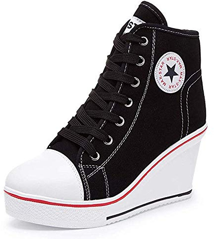 Zomiee Baskets Mode Compensées Montante Sneakers Plateforme Chaussure de Tennis Casuel Haute Talon Tennis Chaussures de Sport Chaussures en Toile Femme