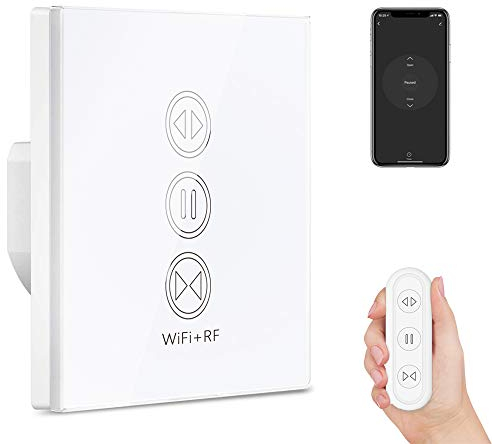 LoraTap Interrupteur Volet Roulant Connecté, RF Télécommande, Ouverture Réglable, Commutateur Rideau Stores WiFi, Compatible avec Alexa Google Home, Minuterie Intelligent Moteur Mural