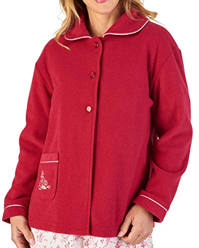 Slenderella Élégante veste de lit en polaire avec ouverture boutonnée brodée (20/22, framboise)