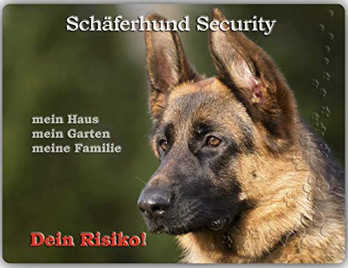 Merchandise for Fans Warnschild - Schild aus Aluminium 30x40cm - Motiv: Schäferhund Security (05)