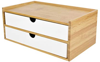 Scatola con cassetti da scrivania in legno,scatola portaoggetti con cassetti,scatola portagioie vintage in legno,scatola portaoggetti in legno con cassettiera organizer,bianco,2 piani