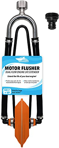 Seaworks Steel Dual Feed Muff Style Heavy Duty Steel Boat Motor Flusher | Use for Antifreeze Winterization or Common Water Flush | 5/8 Inch Standard Garden Hose Connection