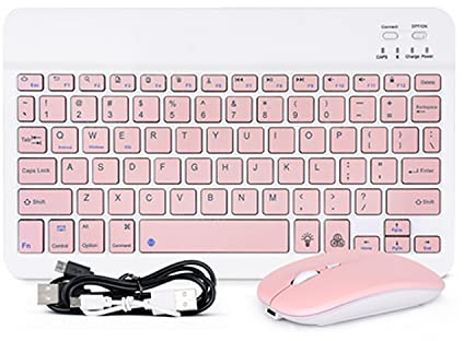QYiD Set di tastiera e mouse Bluetooth ultra sottile, portatile, compatta, ricaricabile, tastiera wireless per iPad, iPad Pro, iPhone, tablet Android, ecc., compatibile con iOS, Android, Windows e