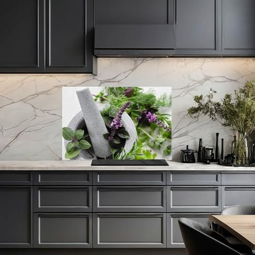 banjado Küchenrückwand Glas ohne Bohren 60x40cm – Glasrückwand Küche mit Motiv Kräuter/Spritzschutz Küchenrückwand Glas/selbstklebende Küchenrückwand Platte - magnetisch & beschreibbar