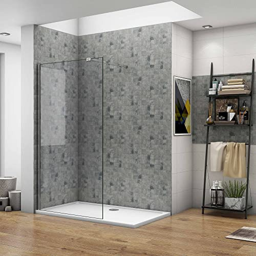 Doccia Walk In 120x200cm 8 mm Barra Stabilizzatrice da 90 cm e Telaio | OCEAN ITALY, Tagliabile, Trasparente Anticalcare, Temperato, in Vetro, Cromato Lucido