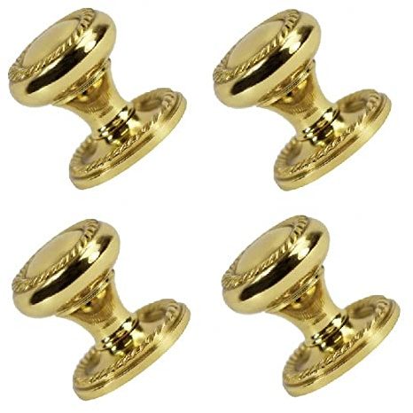 TERF® Lot de 4 boutons de porte de placard traditionnels géorgiens en laiton poli de 30 mm avec vis de fixation pour utilisation à la maison et au bureau