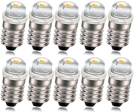 Ruiandsion 10pcs E10 LED Bulbs 6V COB 0.5W Warm White LED Upgrade Bulbs Replacement for Flashlight Torch Work Lights,Non-Polarity