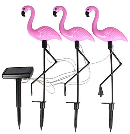 TopHomer Luci solari per esterni, Flamingo da giardino, lampade a palo a led alimentate a energia solare, percorso per la casa, percorso per il giardino decorativo (confezione da 3 in 1)