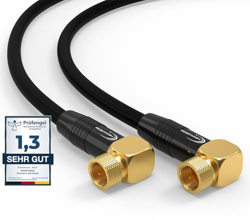 SAT-kabel 1,5 m satellitkabel SAT TV-antennkabel digital koaxialkabel koaxial internet 2 x F-kontakt 90° vinkel plugg router modem anslutningskabel HD 4K UHD DVB-S DVB-S2 svart