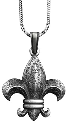 BySilverStone Jewelry Collier Héraldique Fleur De Lis, Collier De Fleurs De Lys Médiéval En Argent, Collier De Foi Pour La Famille, Collier Cadeau Religieux Oxydé (Oxydé, Sans Chaîne)