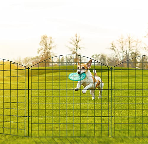 Yakimz Teichzaun Gartenzaun 5x, Gartenzäune Tiergehege mit 11 Zaunelemente-5 Zaunelemente 6 Befestigungsstäben, Metallzaun Steckzaun Länge 3,75m - Oberbogen, Grün