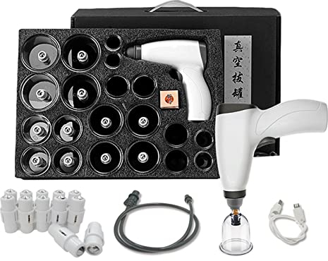 HSRG Juego De Terapia De Ventosas Al Vacío, 20 Tazas Frascos De Fisioterapia De Vidrio con Cabeza De Goma, Masajeador De Ventosa Anticelulítico Eléctrico, para Masaje Corporal Y Alivio del Dolor