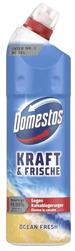 Domestos Kraft & Frische WC Gel Ocean Fresh 750 ml | Hygienische Sauberkeit, gegen Kalkablagerungen, langanhaltender Ocean-Duft, mit ätherischen Ölen, 750 ml, WC-Reiniger