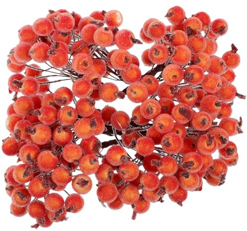 Garneck 200pcs Artificial Frosted Berry Holly Flower Decor Orange Foam Berries for Christmas Wreaths Floral Arrangements and Diy Crafts Vibrant Holiday Home Decoration