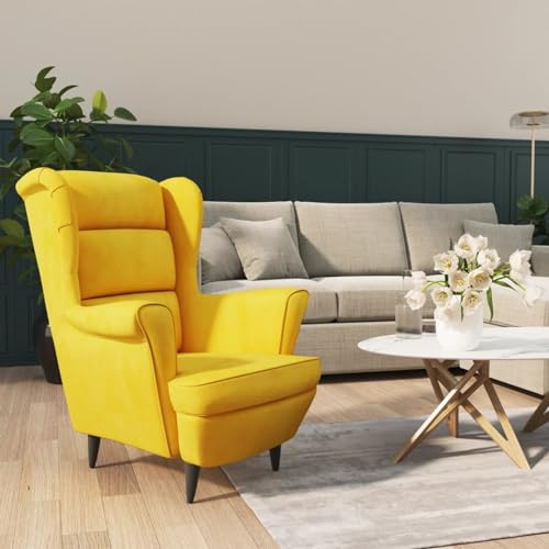 BaraSh Sessel Senfgelb Samt Relaxsessel Mit Liegefunktion Ohrensessel Mit Hocker