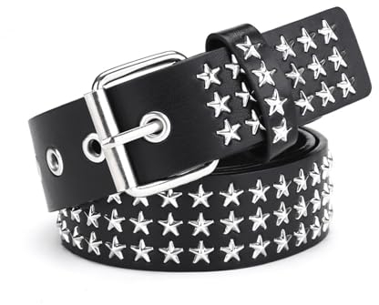 CWCYYDSYY Y2K Punk Hip Hop Kunstleder Ösen für Halloween für Damen und Herren, silberfarben, (Schwarz-2), L