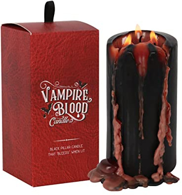horror-shop Große Schwarze Stumpenkerze mit Vampirblut 15cm