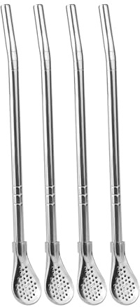 Yerba Mate Straw - Bombilla Mate Reusable - Metal Spoon Straws for Cocktail, Coffee, Drinking - Stainless Steel Drinking Straw Spoon Tea Filter, 4 Pcs