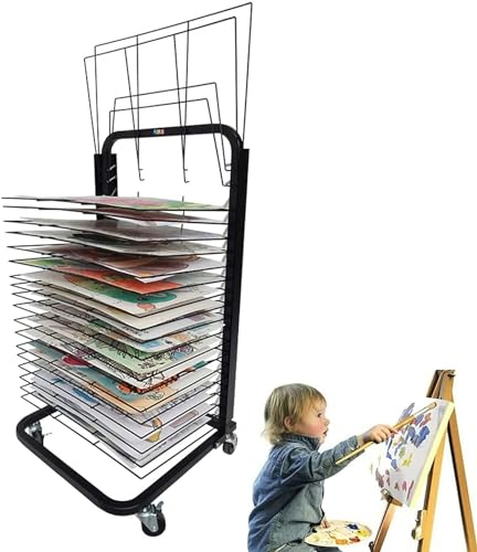 Mobiler Wäscheständer für Klassenzimmer – Ausstellungsständer zur Aufbewahrung von Kunstwerken, Kunstspeicher für Leinwand, Gemälde-Trockenständer mit Rädern, schwarz pulverbeschichtet, Stapelstände