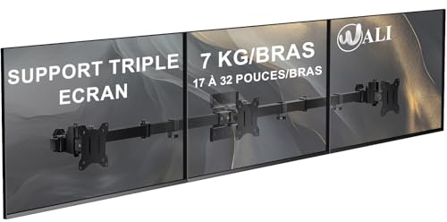 WALI Monitor Halterung 3 Monitore - für 17 bis 32 Zoll Bildschirme,Monitorarm 3 Monitore,Schwenkbar, Neigbar,Wandhalterung mit VESA 75x75/100x100mm,pro Arm bis 7,0 kg (013ARM),Schwarz | Computer-Monitorarm für 3 Bildschirme, belastbar bis zu 7 kg pro Arm, verstellbar mit Neigung Schwenk-Drehung, VESA 75/100mm