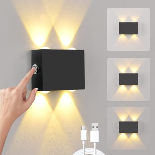 LED Wandleuchte Innen Akku Kabellose Dimmbar Magnetische für Schlafzimmer | 3000K Warmes Licht 4000mAh Batterie Aluminium Touch Steuerung Einstellbare Helligkeit Tragbar Wandlampe für Nachttisch