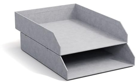 BIGSO Hakan 2er-Set Briefablage für den Schreibtisch – stapelbare Ablagefächer für Briefe, Dokumente usw, – Ordnungssystem aus Faserplatte mit Papier in Leinenoptik – hellgrau