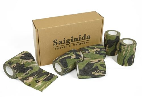 saiginida Box of 6 Rolls Outdoor Dense Forest Camouflage Elastic Tape Self-Adhesive 7.5 cm x 4.5 m Camo Elastische Selbsthaftende Cohesive Bandage for Wargame Hunting Camping Sports Outdoor & EDC