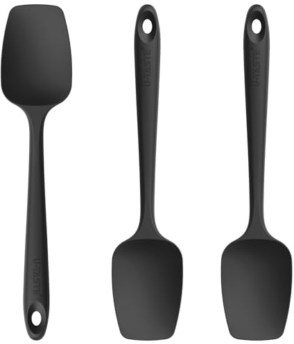 U-Taste Spatule à Cuillère en Silicone: Lot de 3 250℃ Résistant à la Chaleur Racloir en Caoutchouc Flexible sans BPA, Ustensiles de Cuisine pour la Cuisson, le Grattage et le Mélange (Noir)