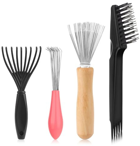 4 Stück Haarbürstenreiniger Set, Mini Bürstenreiniger Reinigungswerkzeug Bürste Reinigung Tragbarer Kamm Reiniger zum Entfernen Haaren Von Bürsten Kämmen Teppichen